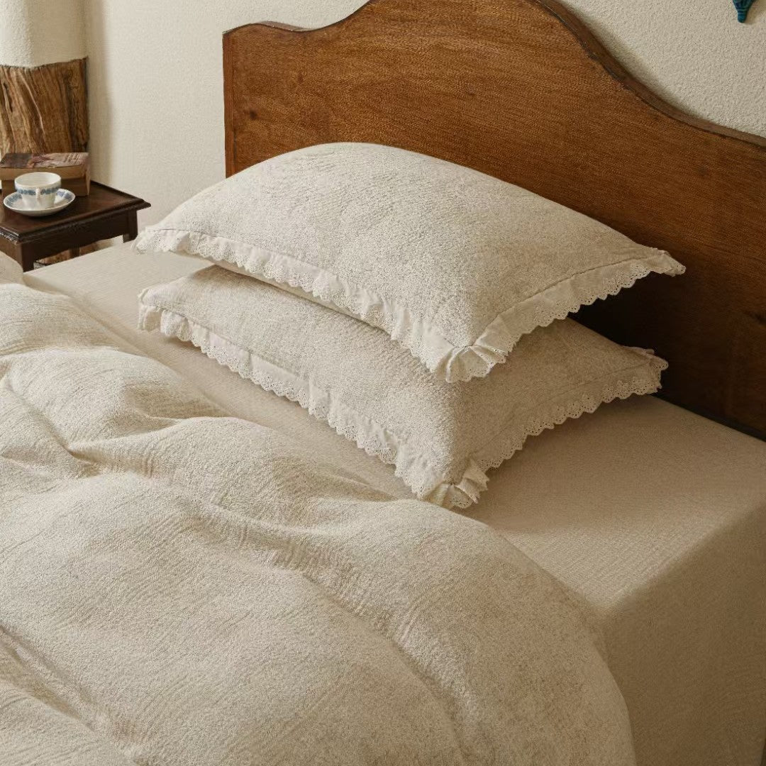 Reversible Linen-Cotton Duvet Cover Set with Woven Geometric Texture