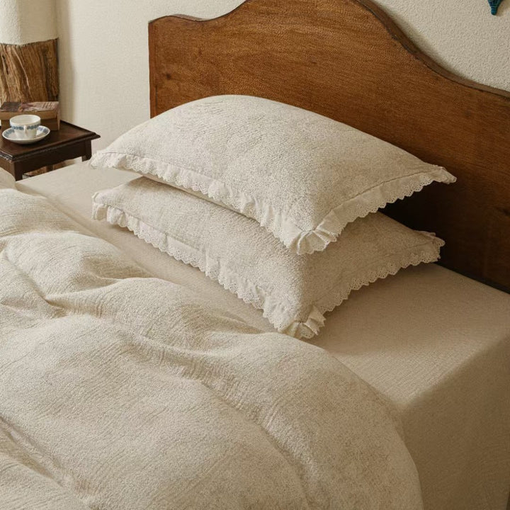 Reversible Linen-Cotton Duvet Cover Set with Woven Geometric Texture