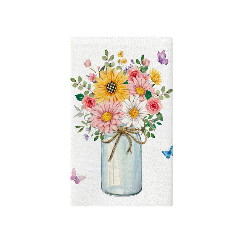 Women's Botanical Cotton Decorative Bath Towel with Butterfly Print