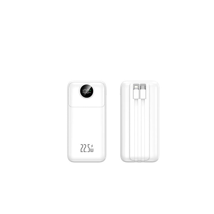 Compact power bank with integrated charging cables and digital charge level indicator Stornfield