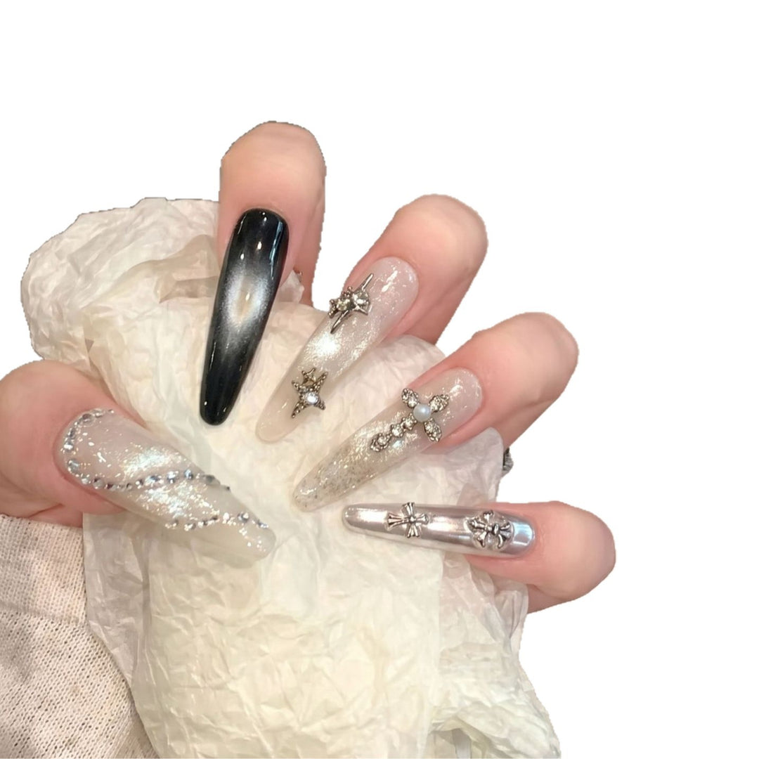 Decorative Stiletto Press-On Nail Set with Starry Accents Stornfield