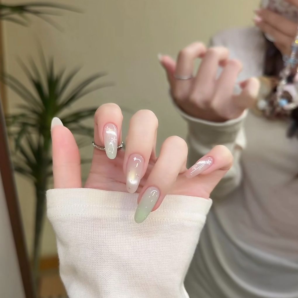 Ombre Floral Glitter Nail Extensions