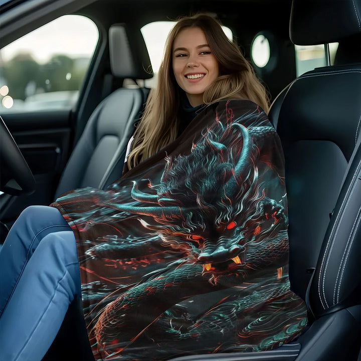 Oversized Dragon Print Plush Blanket