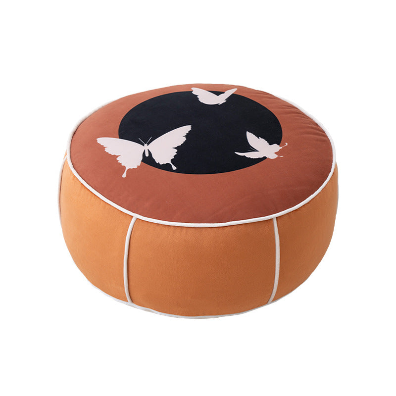 Beef meditation and seat pouf with orchid print and decorative piping