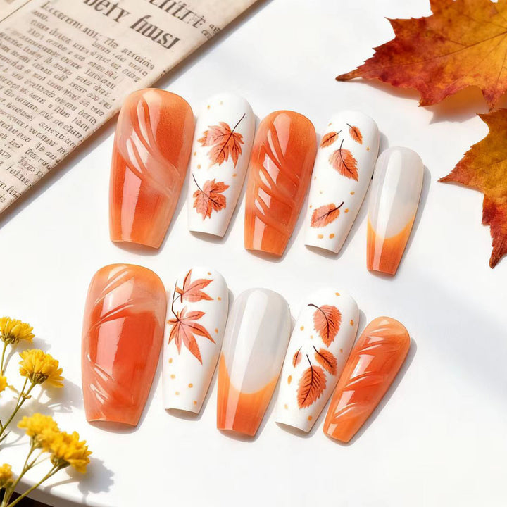 Artistic Fall-Themed Press-On Nails