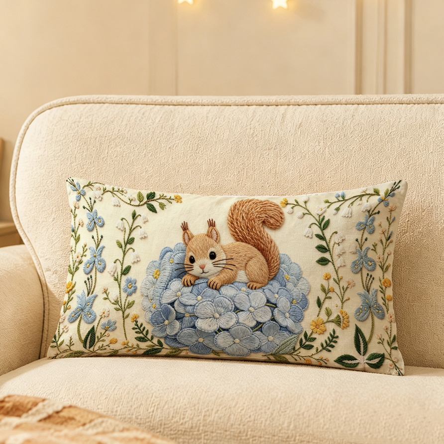 Cat-Themed Embroidered Decorative Throw Pillow