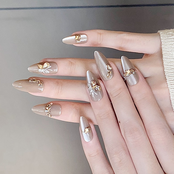 Decorative Stiletto Press-On Nails with Rhinestone Embellishments Stornfield