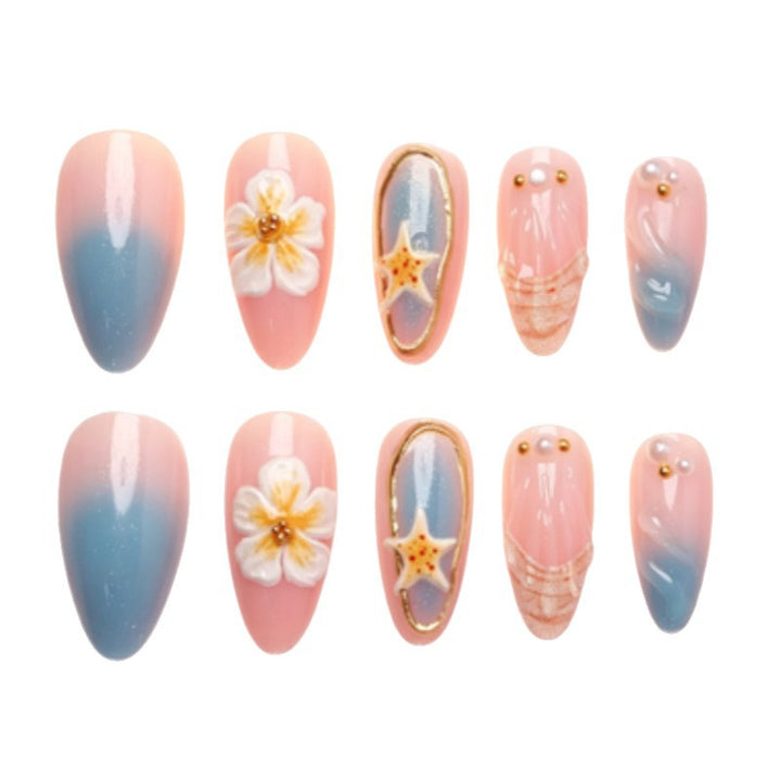 Artistic Nail Design Set with Floral and Seaside Accents Stornfield