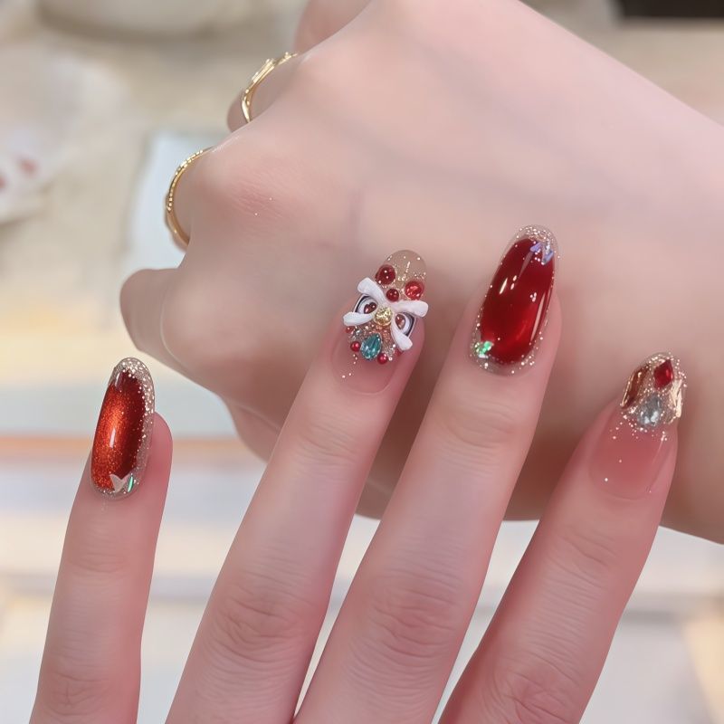 Elegant Gemstone Embellished Press-On Nail Set Stornfield