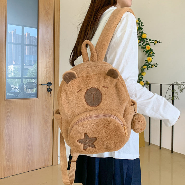 Plush backpack with animal motif and practical compartments Stornfield