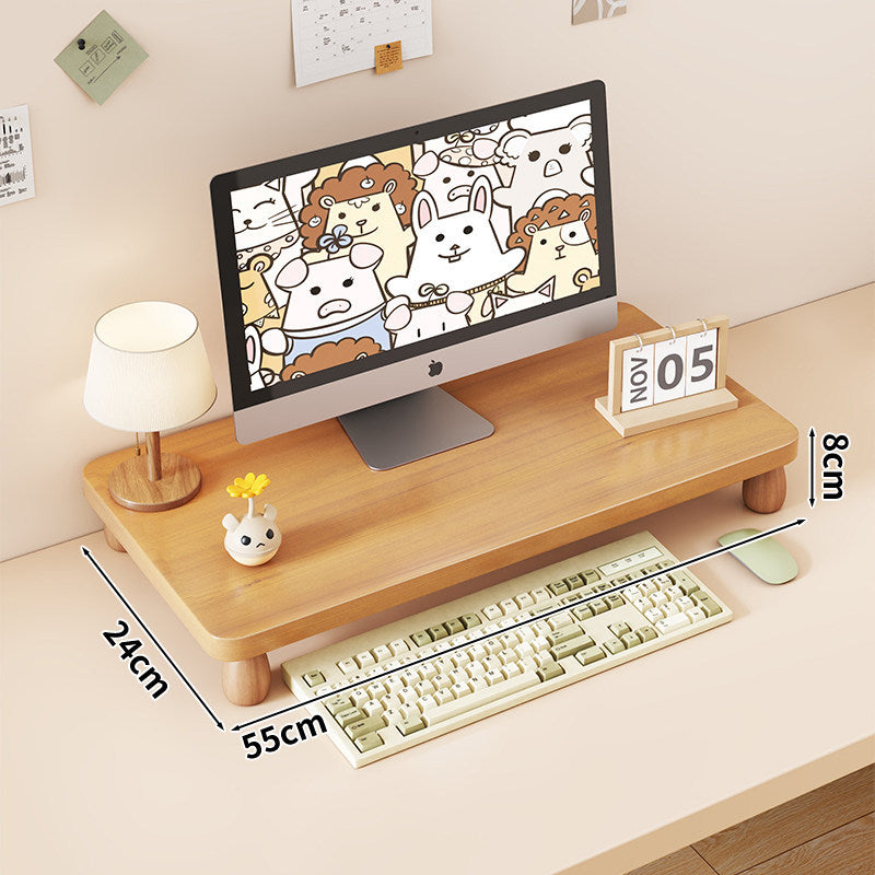 Solid Wood Monitor Riser with Tiered Desk Organizer and Cable Management