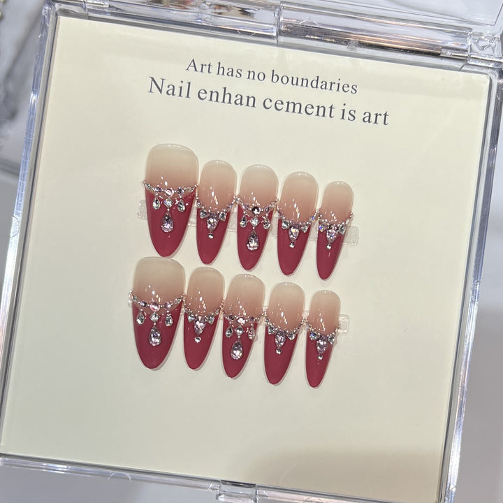 Luxurious Press-On Nail Art Set with Rhinestone Detailing Stornfield