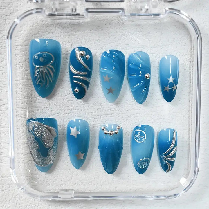 Artistic Ocean-Inspired Press-On Nail Extensions Stornfield