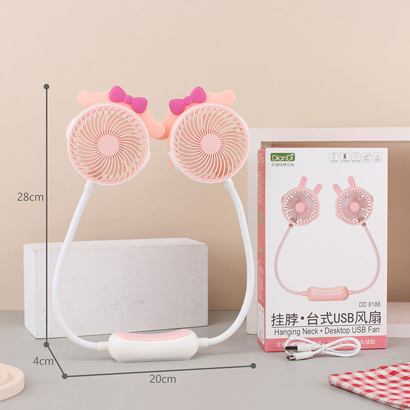 Unisex portable double-neck fan with flexible gooseneck, rechargeable battery and quiet motor Stornfield