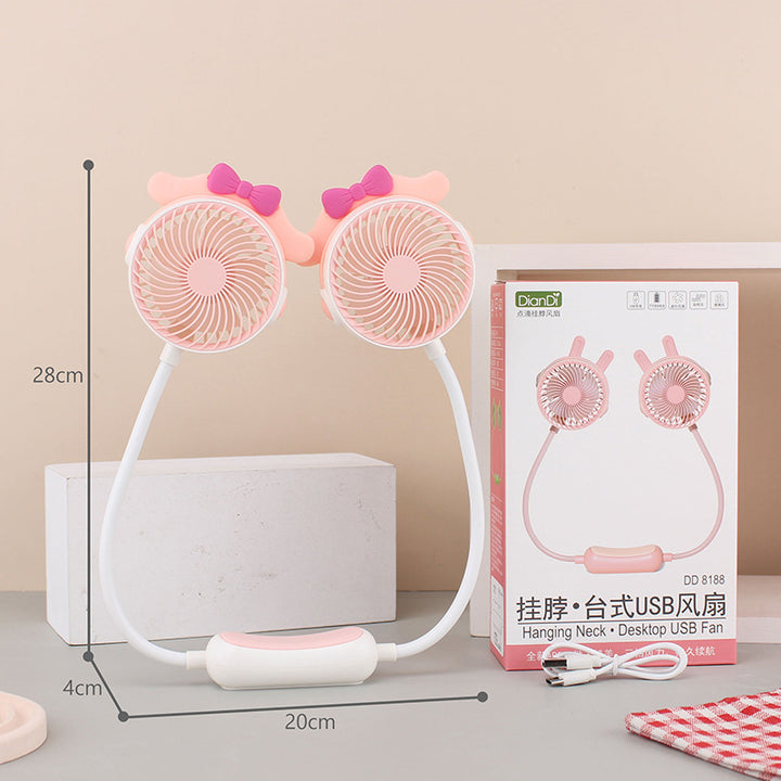 Unisex portable double-neck fan with flexible gooseneck, rechargeable battery and quiet motor Stornfield