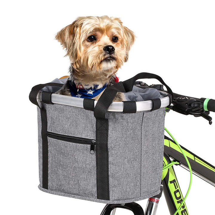 Collapsible Padded Front Bicycle Pet Basket with Safety Leash and Zipper Pocket Stornfield