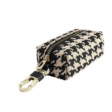 Double-Zippered Houndstooth Pattern Cosmetic Pouch Stornfield
