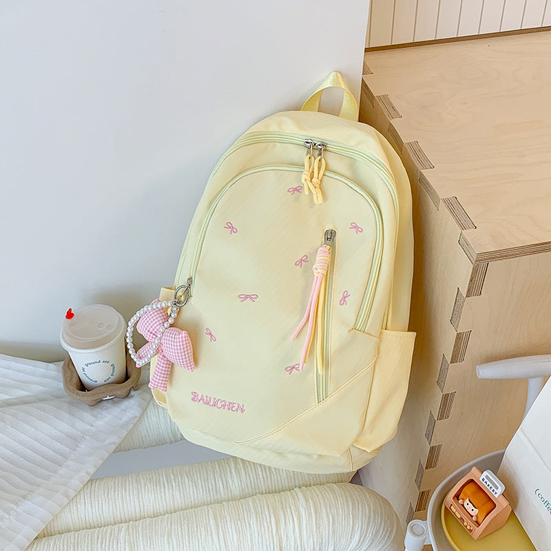 Stylish Embroidered Bow-Accent Casual Backpack Stornfield