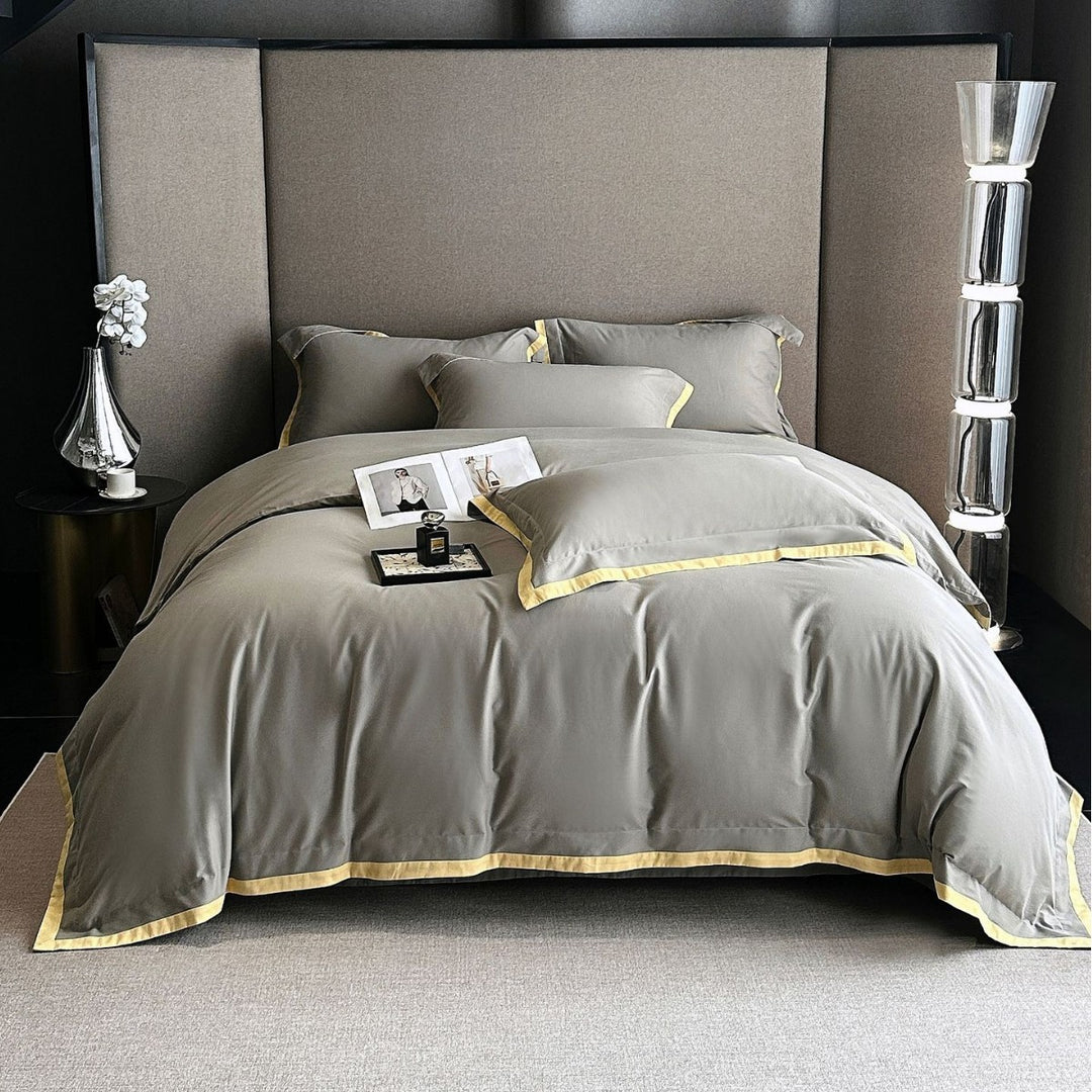 Luxury Cotton Sateen Duvet Cover Set with Contrast Hem