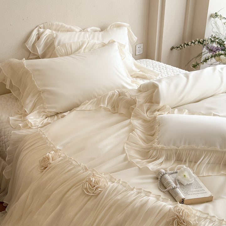 Romantic Layered Chiffon Pleated Duvet Cover & Ruffle Sham Set