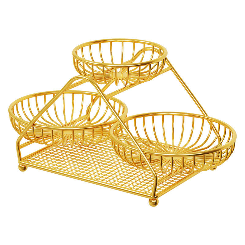 Tiered Metal Fruit Basket Stand with Removable Wire Bowls and Non-Slip Feet