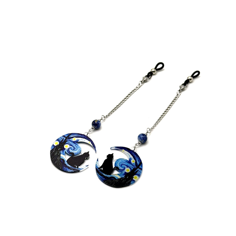 Artistic Cat and Moon Dangle Eyewear Chain Stornfield
