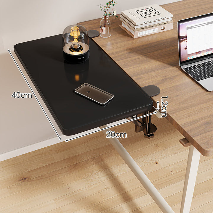Clamp-On Adjustable Wooden Desk Side Shelf Extension with Foldable Bracket