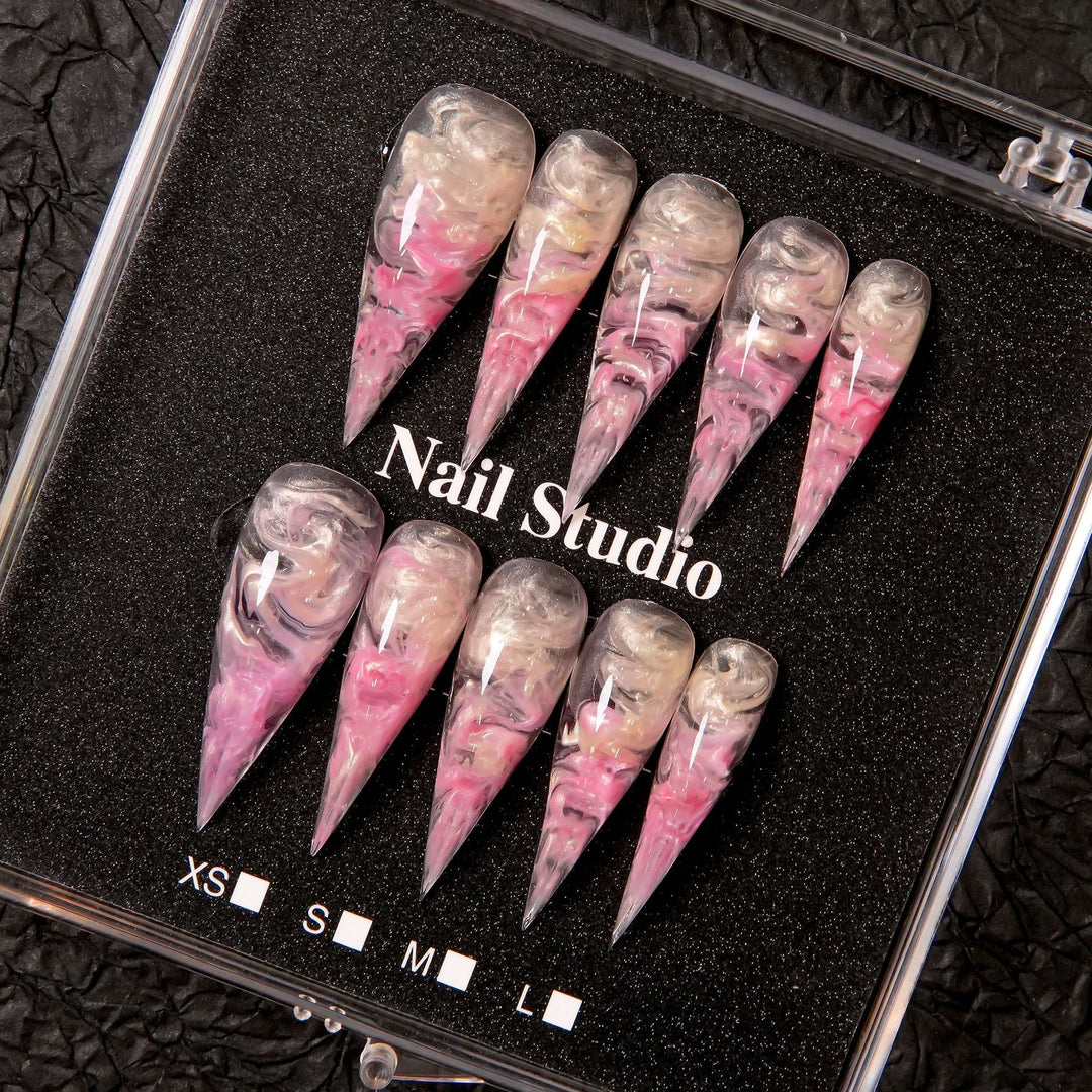 Artistic Stiletto Press-On Nail Set with Marble Finish