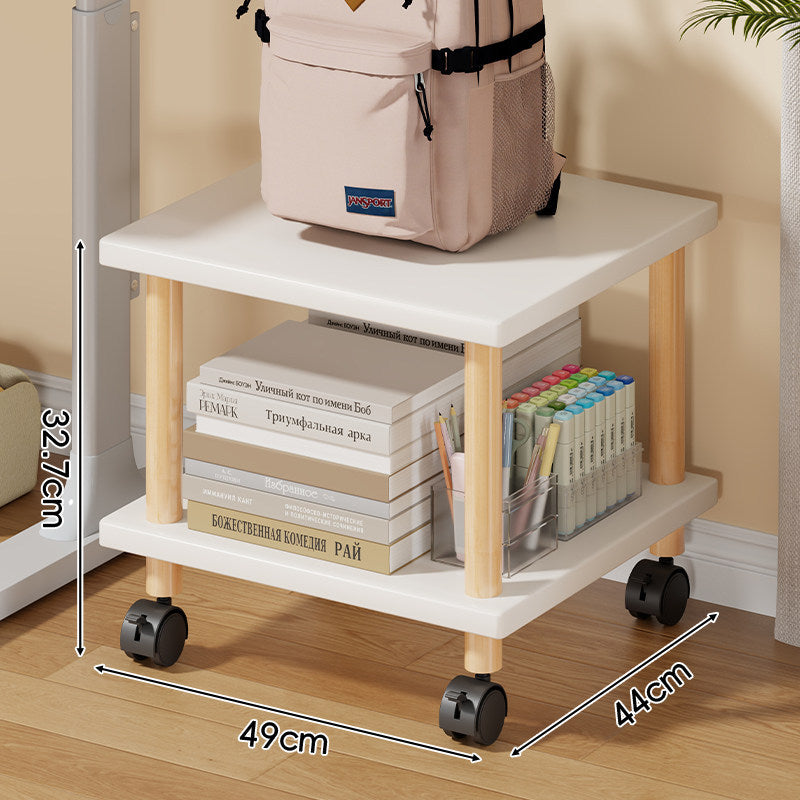 Compact Mobile Two-Tier Storage Cart with Wooden Legs and Locking Casters