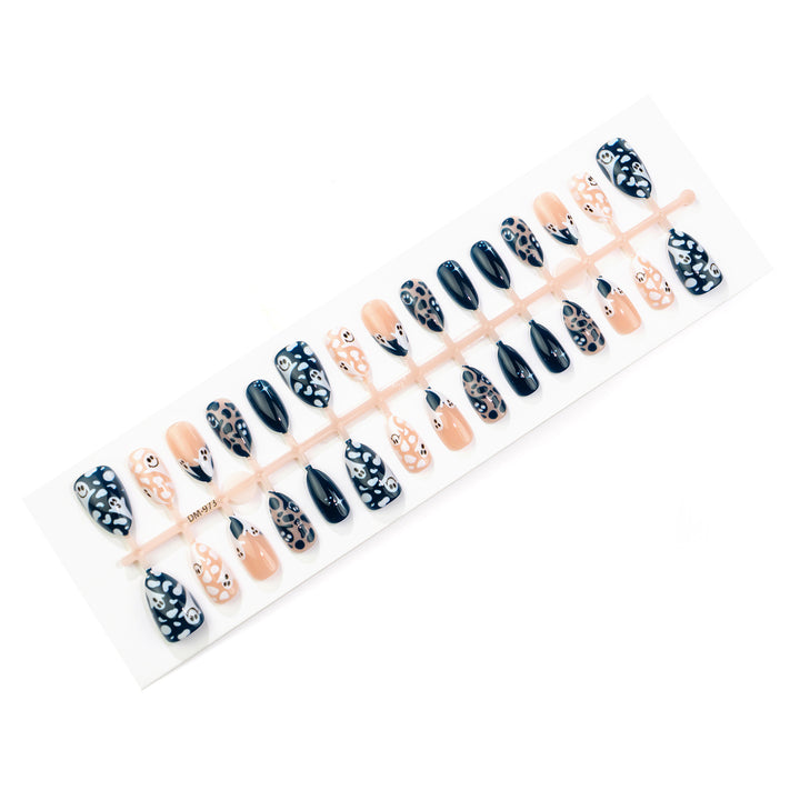Halloween-Themed Ghost and Leopard Print Press-On Nail Art