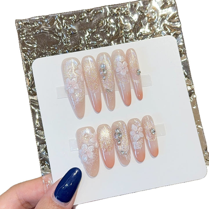 Artificial nails with floral design and glitter Stornfield