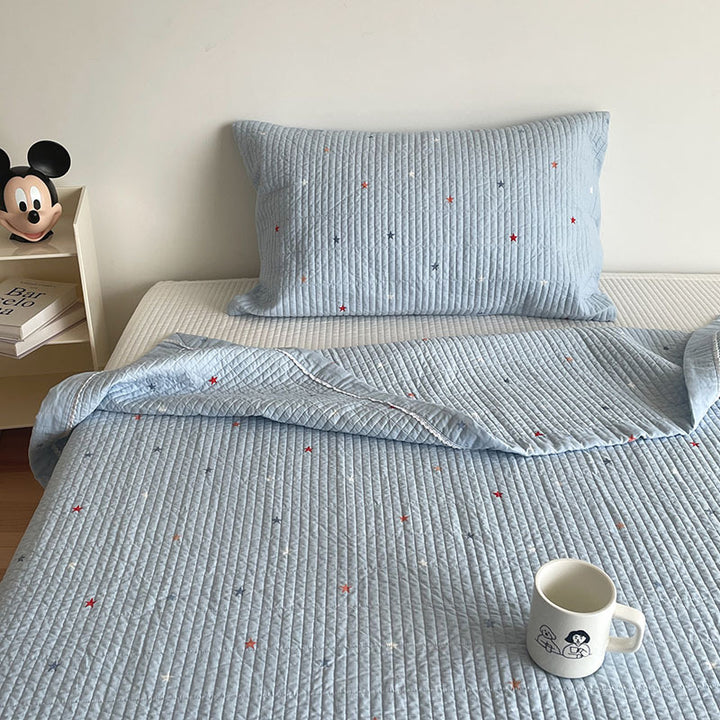 Quilted Cotton Mattress Pad and Pillowcase Set with Mini Dot Embroidery