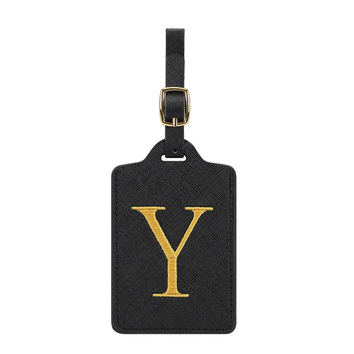 embroidered initial monogram leather luggage tag with adjustable buckle strap Stornfield