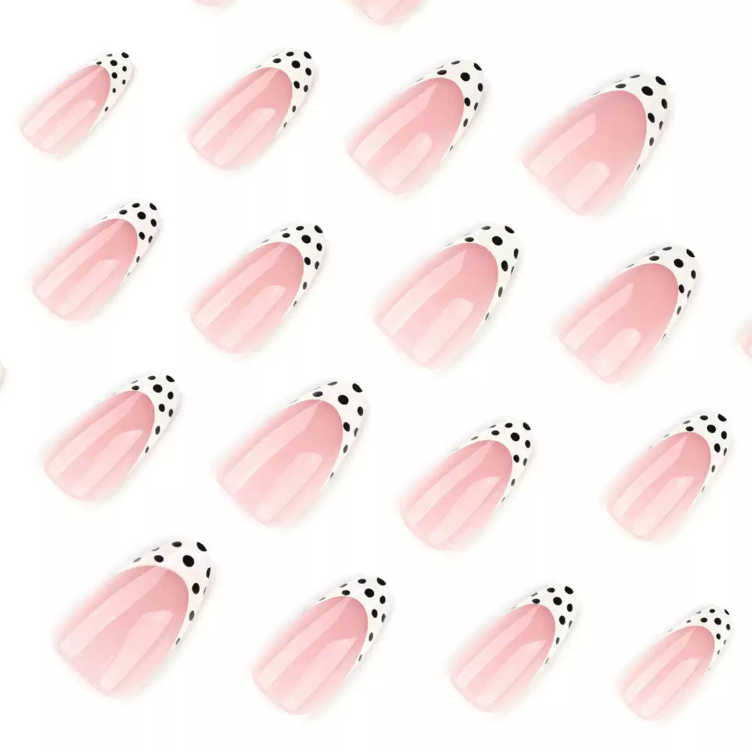 Acrylic Nail Set with Elegant French Design and Creative Dot Accents Stornfield