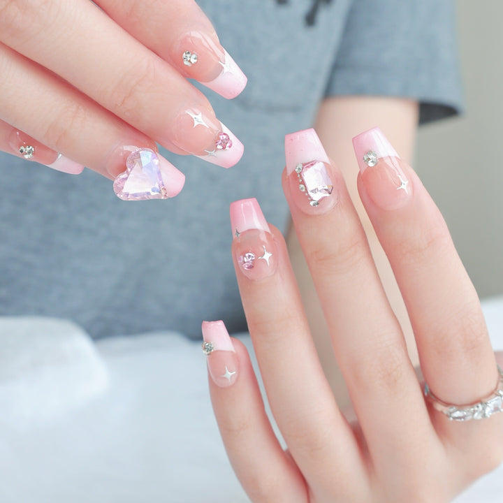 Glamorous Rhinestone-Embellished Press-On Nails  1791773242