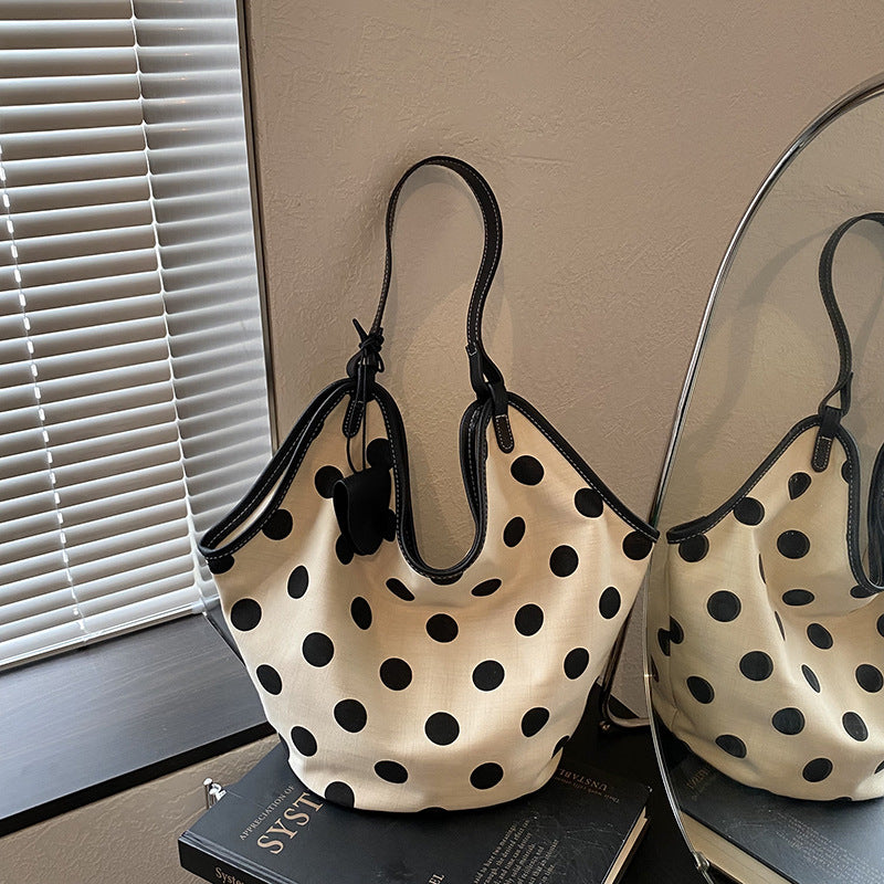 Polka Dot Canvas Hobo Bag