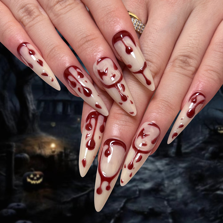 Creative Stiletto Nail Art with Blood Red Accents Stornfield
