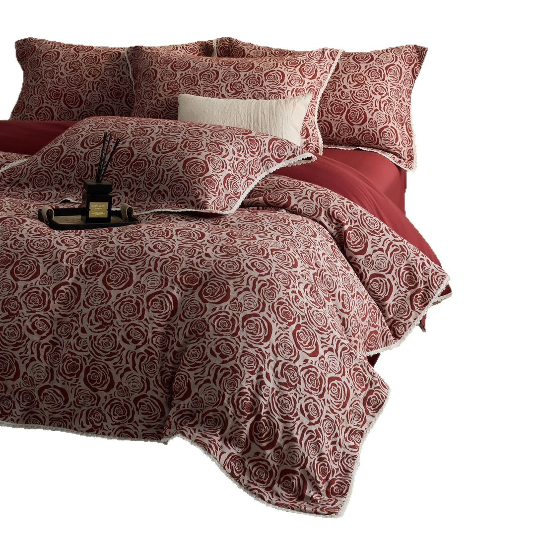 Printed Duvet Cover Set with Scalloped Edge and Botanical Toile Design