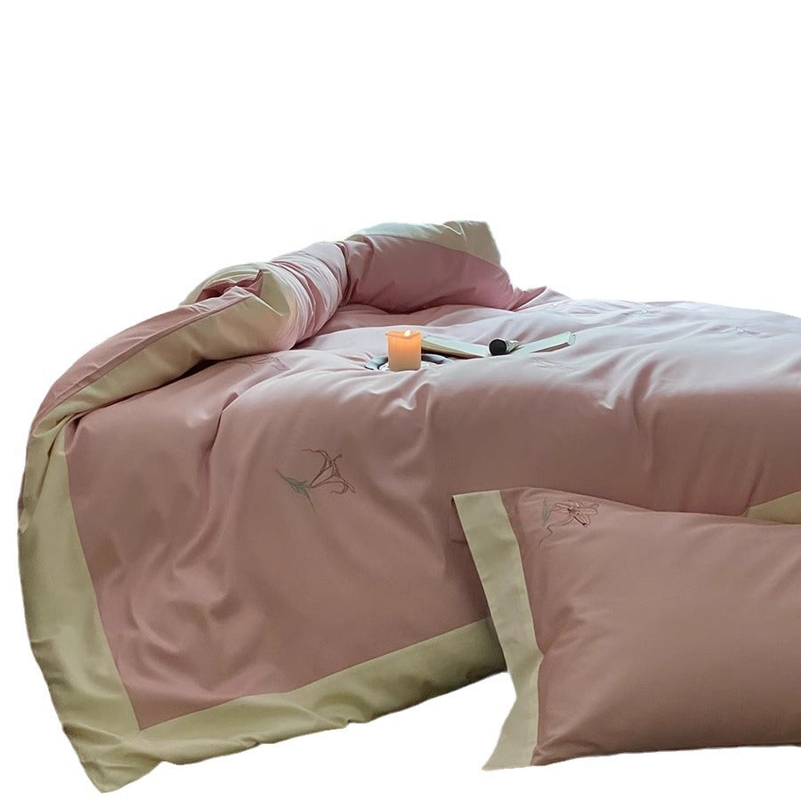 Luxury Cotton-Sateen Duvet Cover Set with Contrast Border and Pillow Shams