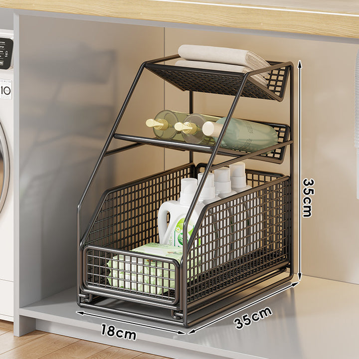 Three-Tier Vertical Mesh Pull-Out Under-Counter Storage Organizer