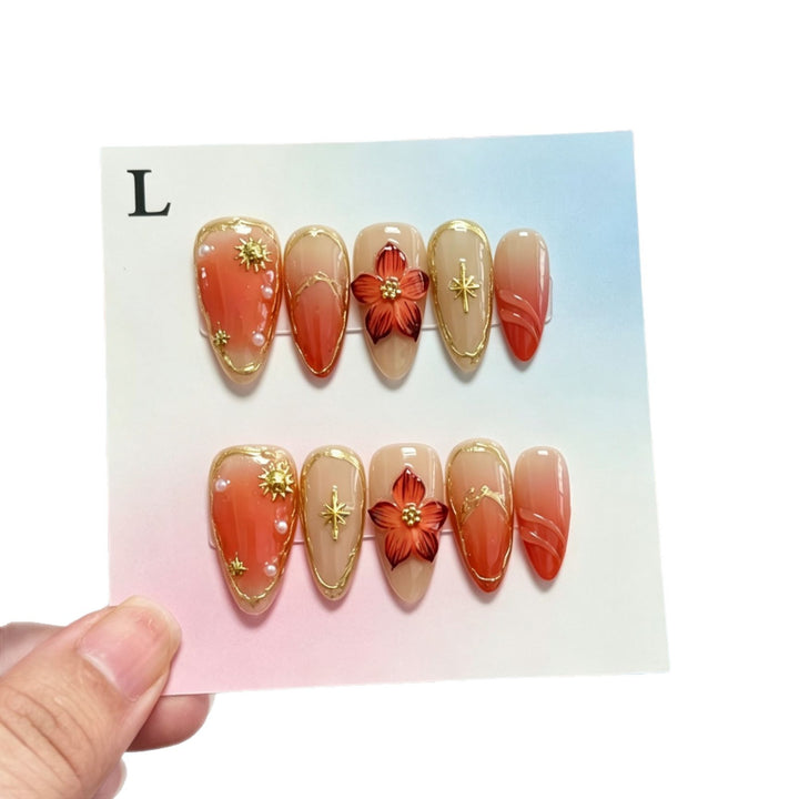 Artistic Floral Press-On Nail Art Set  1791773805