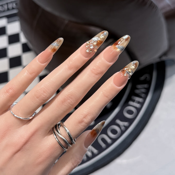 Decorative Stiletto Press-On Nail Set with Floral Designs Stornfield
