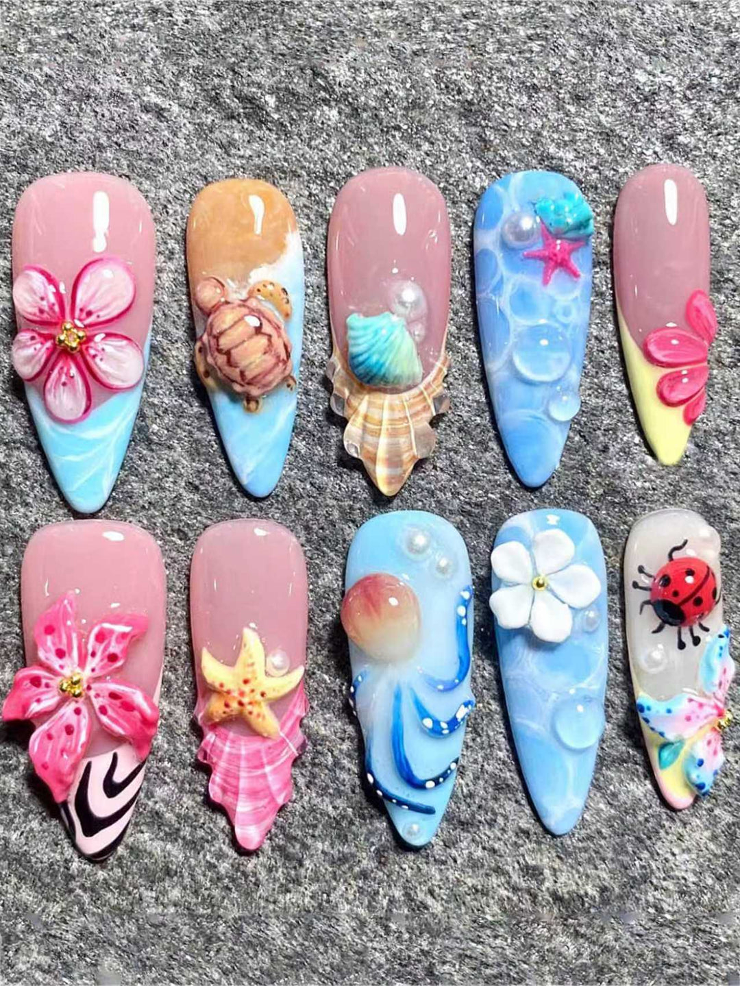 Artistic Marine-Inspired Press-On Nail Set Stornfield