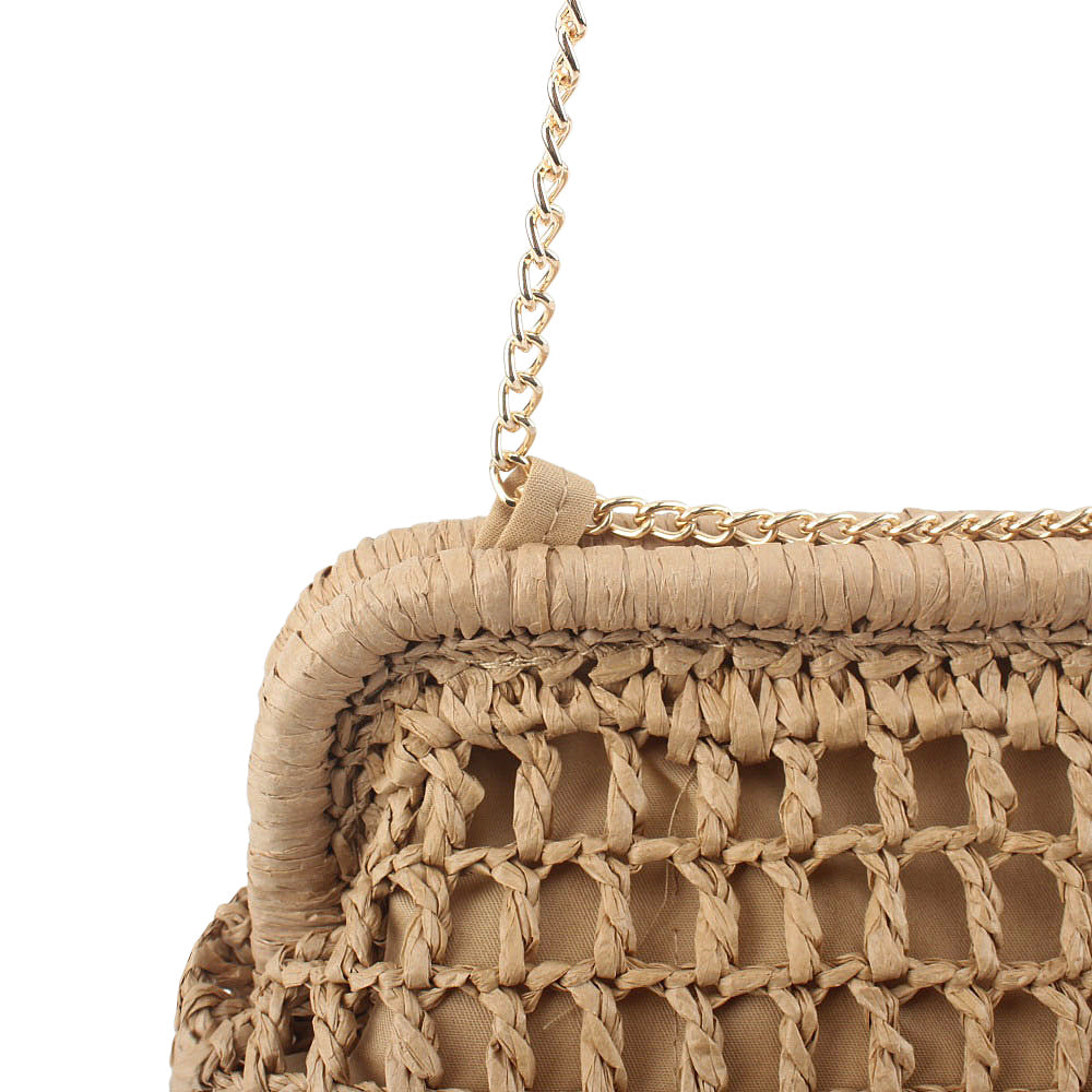 Woven Natural Material Handbag with Fine Chain Accents Stornfield