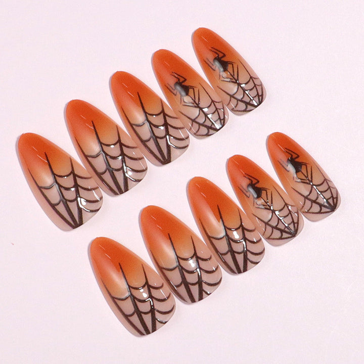 Halloween Themed Stiletto Press-On Nails with Spider Web Design Stornfield