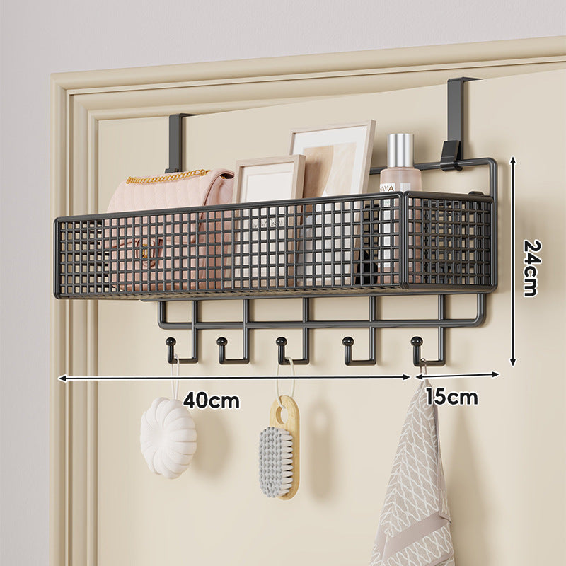 Over-Door Hanging Double-Tier Ventilated Mesh Storage Basket Organizer with Hooks