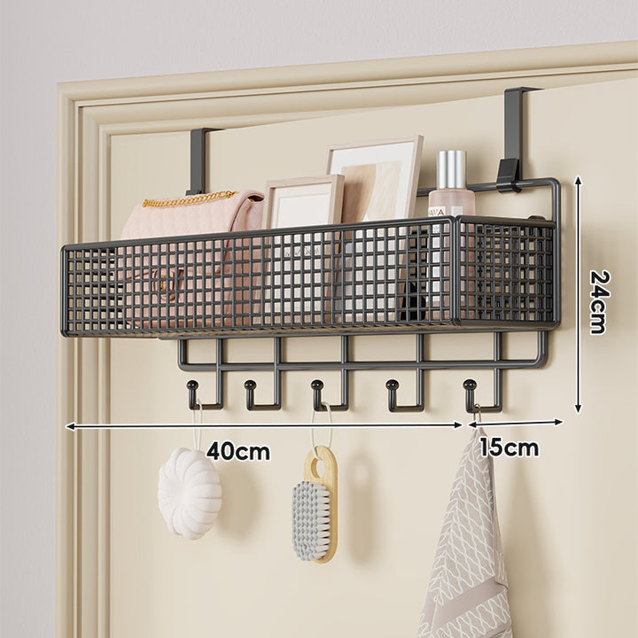 Over-Door Hanging Double-Tier Ventilated Mesh Storage Basket Organizer with Hooks