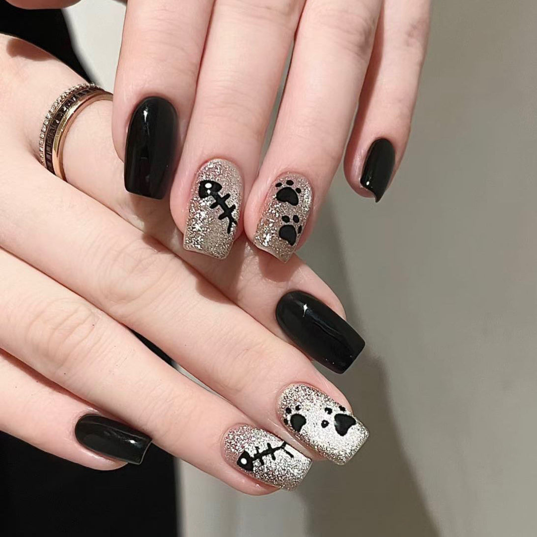 Artistic Press-On Nail Set with Unique Bow Designs Stornfield