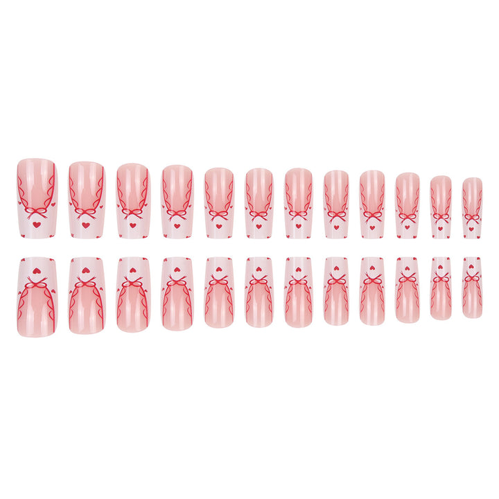Decorative Long Press-On Nail Set with Bow and Heart Design Stornfield