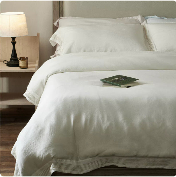 Washed Linen Duvet Cover Set with Pleated Hem